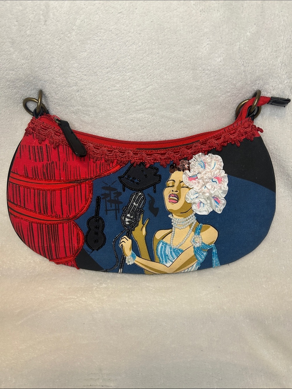 Jazz Singer Musician Retro Hobo Handbag Purse Bag Red Blue - Picture 4 of 12